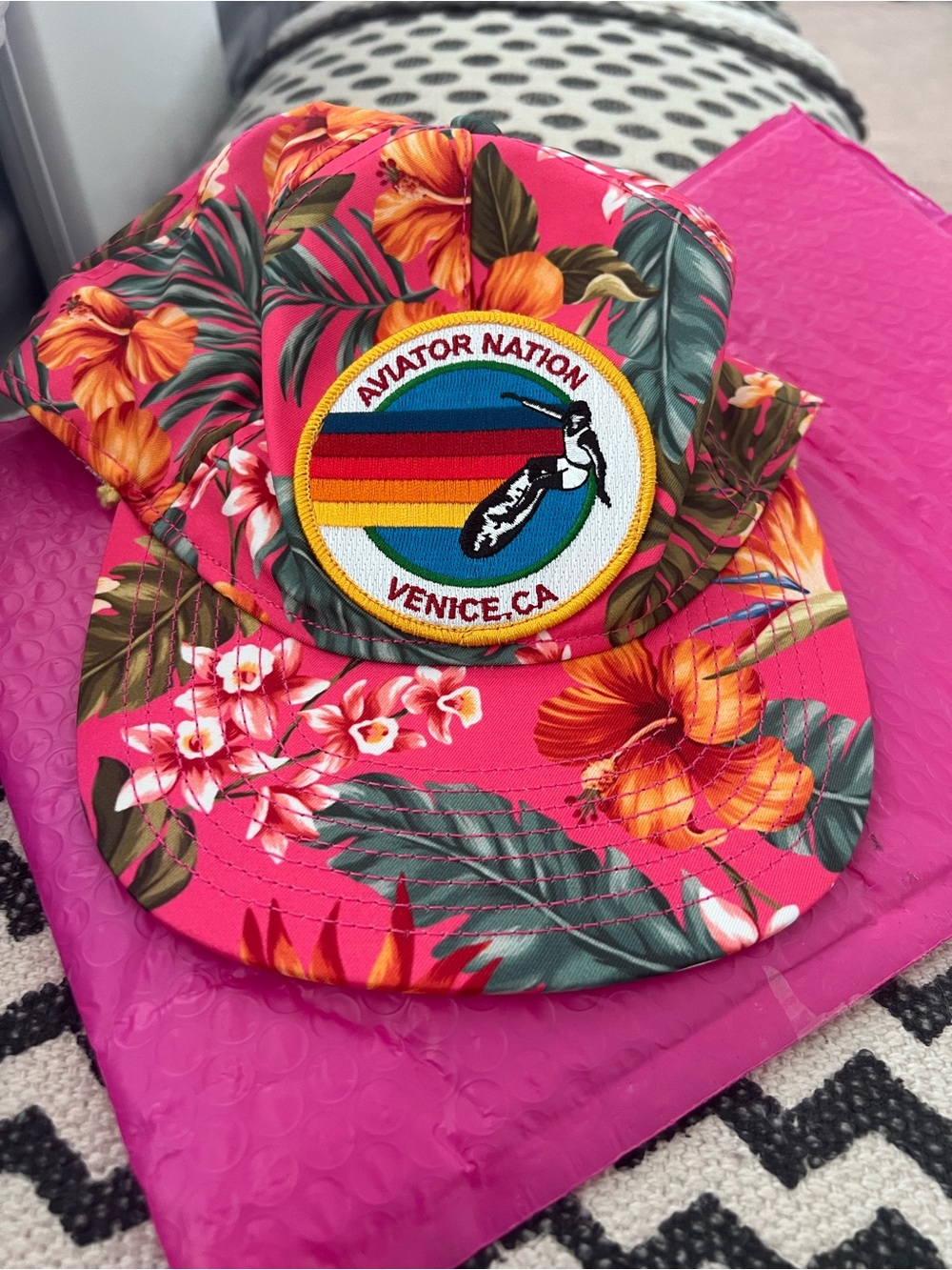 Aviator Nation Pink Floral Surf Cap with Signature Patch